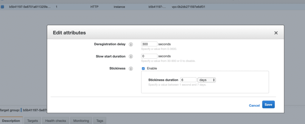 ALB Target Group Attributes Example