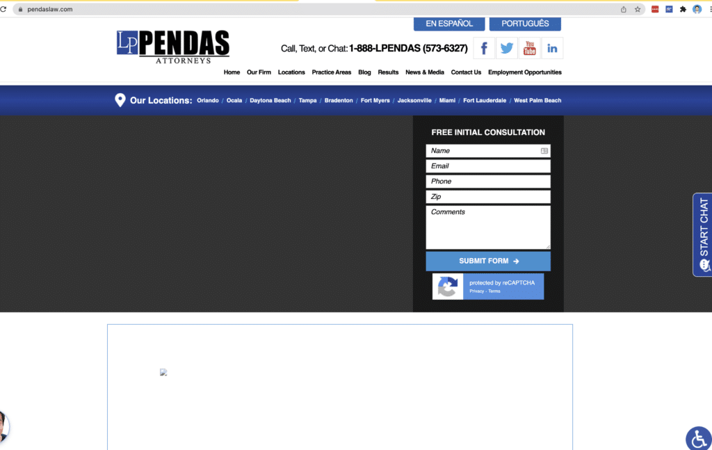 Screenshot of Pendas Attorneys which includes broken images and a crowded layout