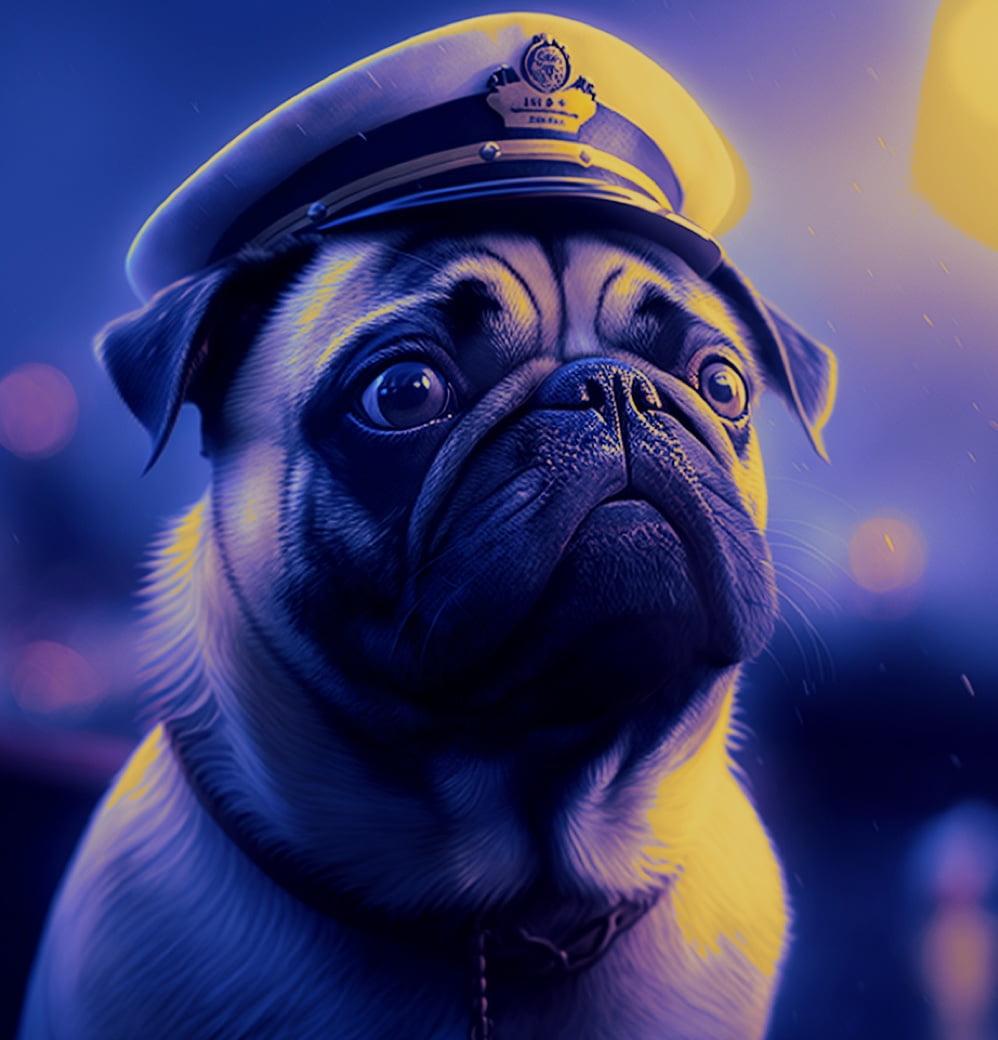 Pug in Captains Hat