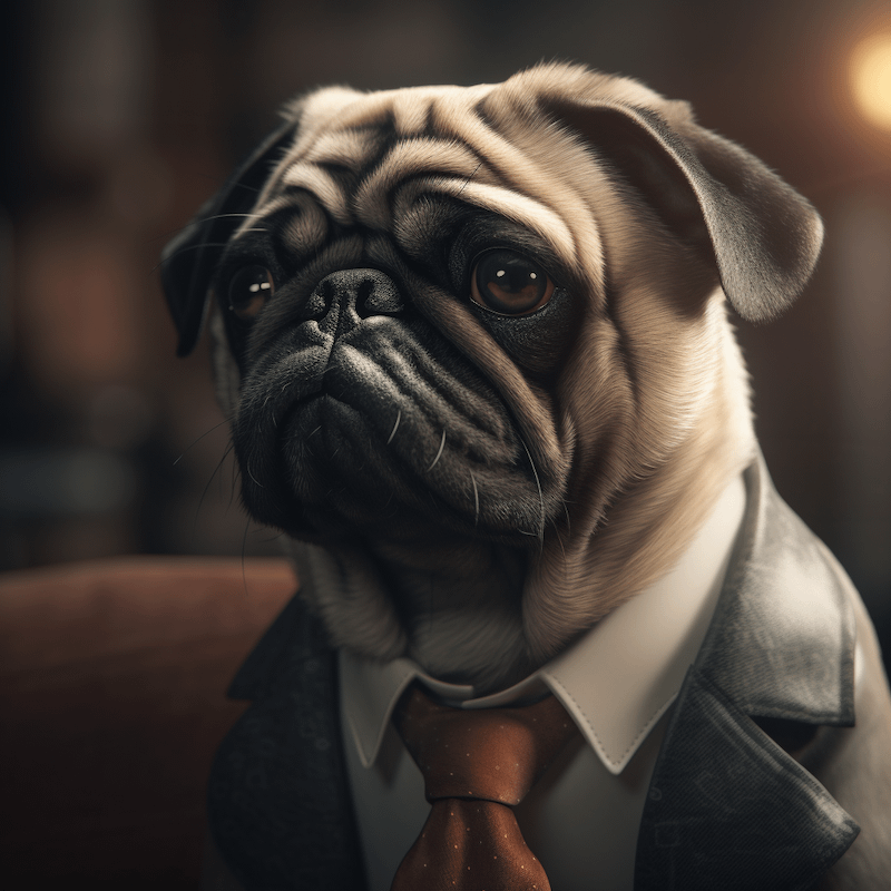 Pug in a business suit