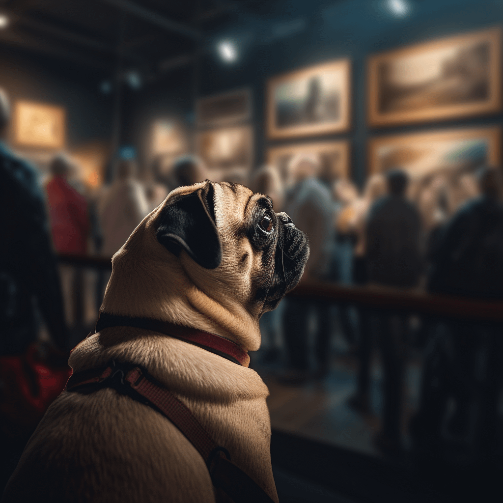 a pug at an auction raising a paddle