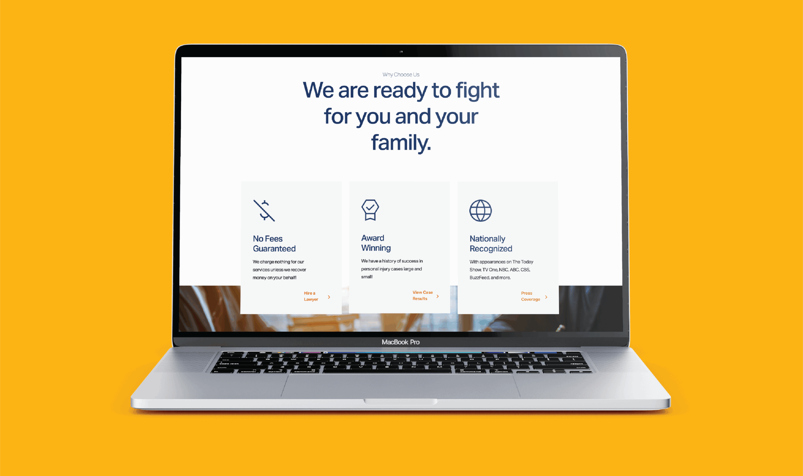 Laptop screen displaying The Dixon Firm's previous website with the message 