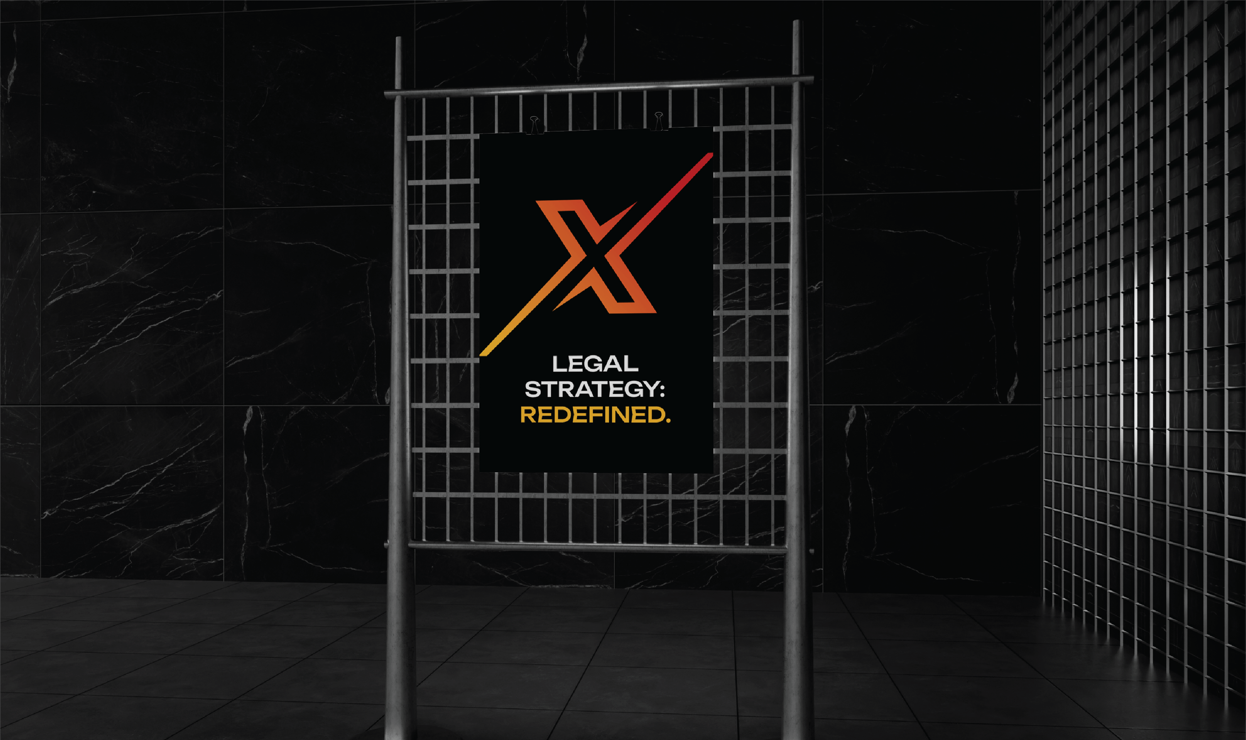 A modern poster with a stylized orange 